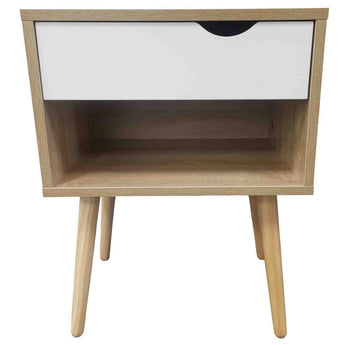 Scandinavian Wood Frame White Drawer Bedside Table