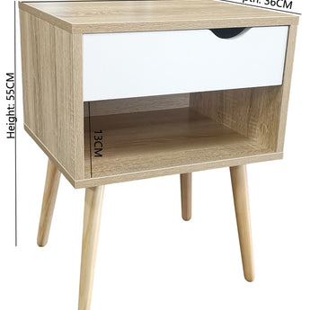 Scandinavian Wood Frame White Drawer Bedside Table