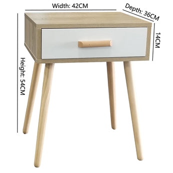 Scandinavian Oak Frame White Drawer Bedside Table