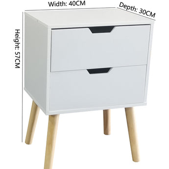 Scandinavian White Bedside Table with Two Drawer