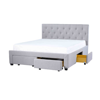 EH1202 Grey Linen Fabric Bed Frame with Four Drawers