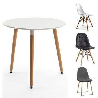 3 Piece/5 Piece Dining Set (White Round Table + Eames Dining Chairs)