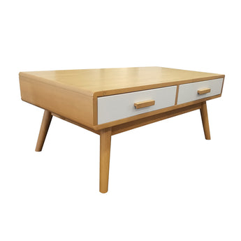 Beech Wood Colour + White Drawer Solid Wood Coffee Table