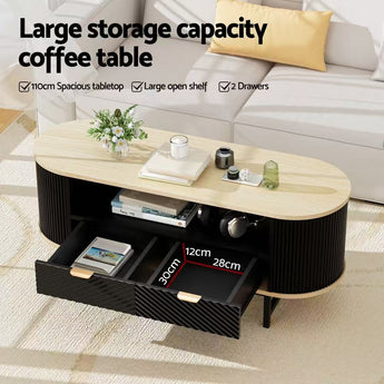 COF04 Drawer Shelf Wood&Black Coffee Table