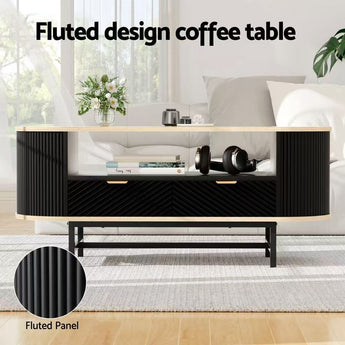 COF04 Drawer Shelf Wood&Black Coffee Table