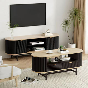 TV Cabinet And Coffee Table Black Wood Color Set