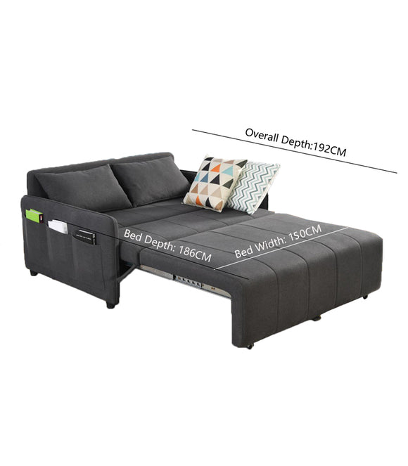 2 Seater Pull Out Sofa Bed with Storage - Grey Fabric EH2941