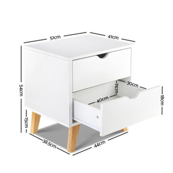 Scandinavian White Bedside Table with Two Drawer