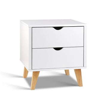 Scandinavian White Bedside Table with Two Drawer