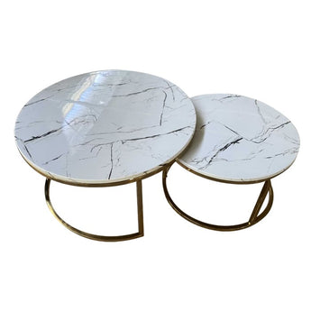 2-Piece Moorstone Marble Stone & Gold Nestle Coffee Table Set/Side Table