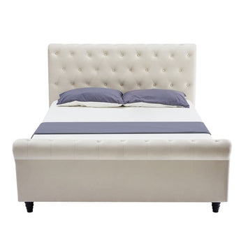 BAILEY EH1046 Elegant Euro Style Button Tufted Light Beige Velvet Bed Frame