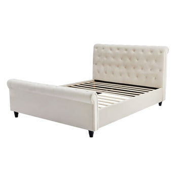 BAILEY EH1046 Elegant Euro Style Button Tufted Light Beige Velvet Bed Frame