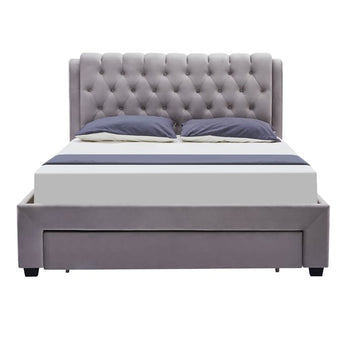 Quinny EH1053 Elegant Euro Style Button Tufted Velvet Bed Frame with Storage/Drawers