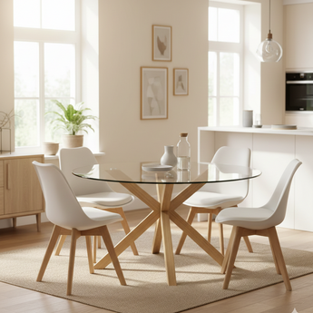 Round Tempered Glass Dining Table with 4 or 6 Chairs