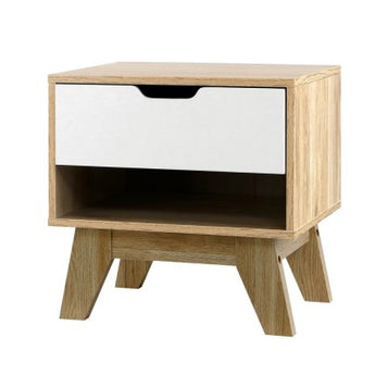 Scandinavian Wood color White Drawer Bedside Table
