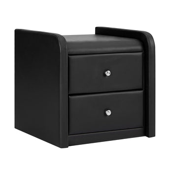 Amber Black/White PU Leather or Grey Fabric Two Drawers Bedside Table