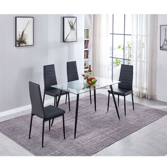 5 Piece Dining Set (Glass Dining Table + PU Leather Dining Chairs)