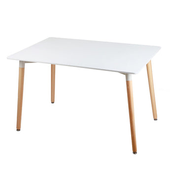 White Rectangular Dining Table with Beech Wood Legs