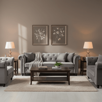 Dover Dark Grey/Light Grey Velvet Fabric 1 Seater/2 Seater/3 Seater Luxury Chesterfield Sofa Set / Sofa Suite-Elechome