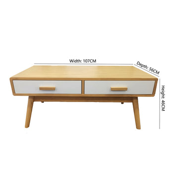 Beech Wood Colour + White Drawer Solid Wood Coffee Table