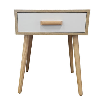 Scandinavian Oak Frame White Drawer Bedside Table