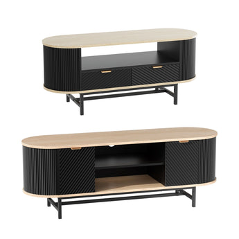 TV Cabinet And Coffee Table Black Wood Color Set