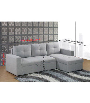 GILBERT Functional Pull Out L Shape Sofa Bed with Storage