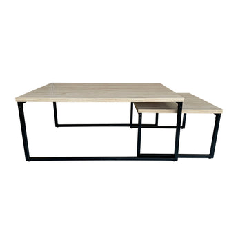 2-Piece Loft Style Wood and Black Rectangular Nestle Coffee Table Set/Side Table