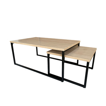 2-Piece Loft Style Wood and Black Rectangular Nestle Coffee Table Set/Side Table