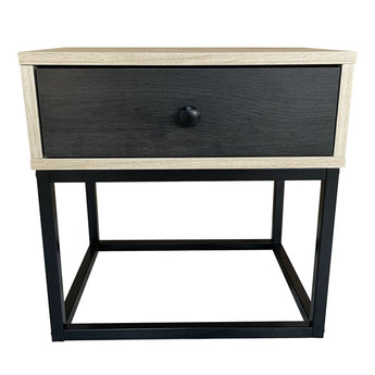 Urban Industrial Style Wood & Black Bedside Table