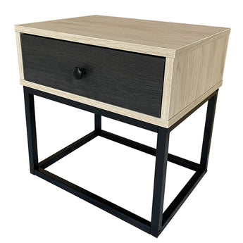 Urban Industrial Style Wood & Black Bedside Table