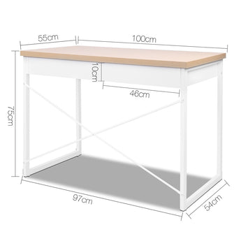 Metal Frame Office Desk / Study Desk with Two Drawers - Wood Top White Frame