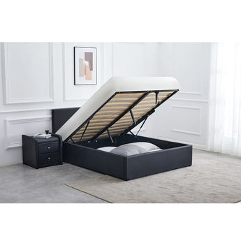 MONTI EH1020 Black PU Leather Gaslift Bed Frame (Double / Queen)