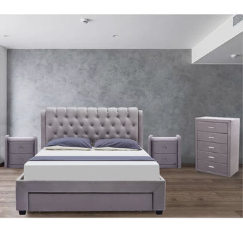Quinny Elegant Euro Style Button Tufted Velvet Bed Frame with Storage/Drawers EH1053