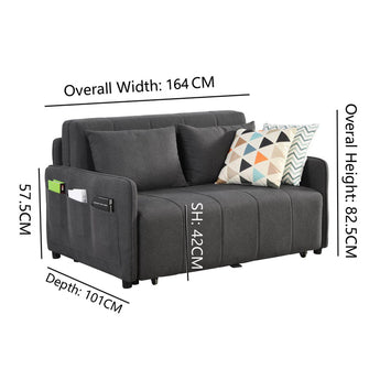 EH2941 2 Seater Pull Out Sofa Bed with Storage - Grey Fabric