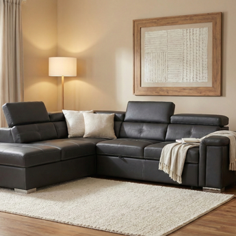 New Flyer Nabuk Fabric (Air Leather) Black Functional Sofa Bed