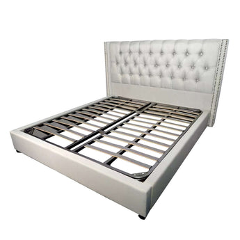 TA91 Luxury Grey Fabric Winged (Metal Framed-Slat) High Quality Bed Frame